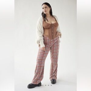 UO Red and Brown Plaid Bryn Pull On Flare Pant